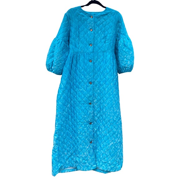 VTG Quilted dressing gown robe balloon 3/4 length sleeve M/L - Picture 8 of 11